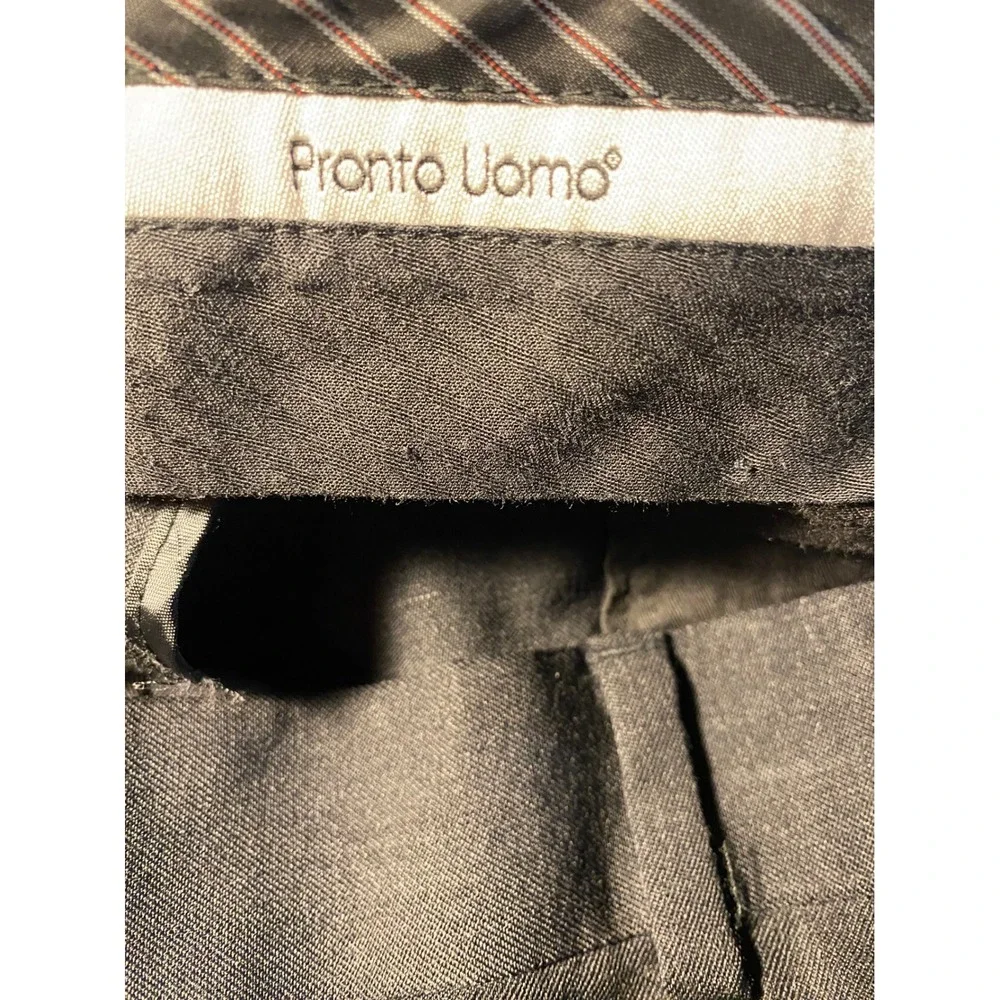Pronto Uomo 36x32 Black 100% Wool Dress Pants Flat Front Career Office